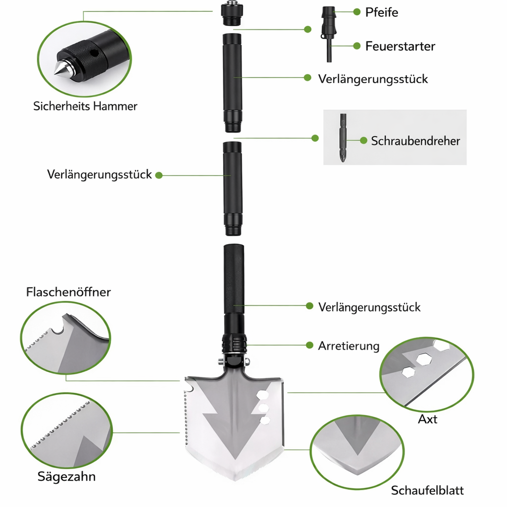 Multifunktionaler Klappspaten – 3-fach verstellbar